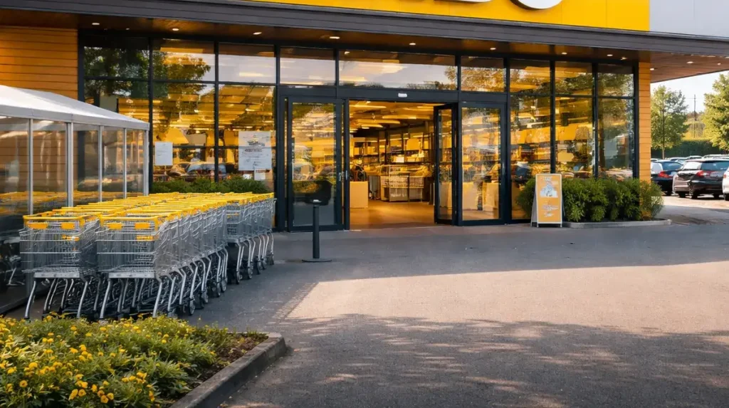 Realistische foto van een Jumbo-supermarkt in Drachten met klanten en een frisse winkeluitstraling.